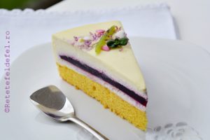 tort cu mousse de ciocolata alba si jeleu de fructe de padure