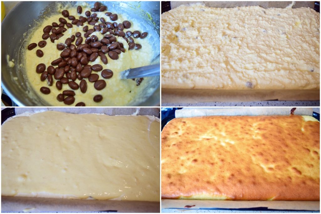Colaj de poze cu pașii de preparare a prăjiturii turnată cu brânză