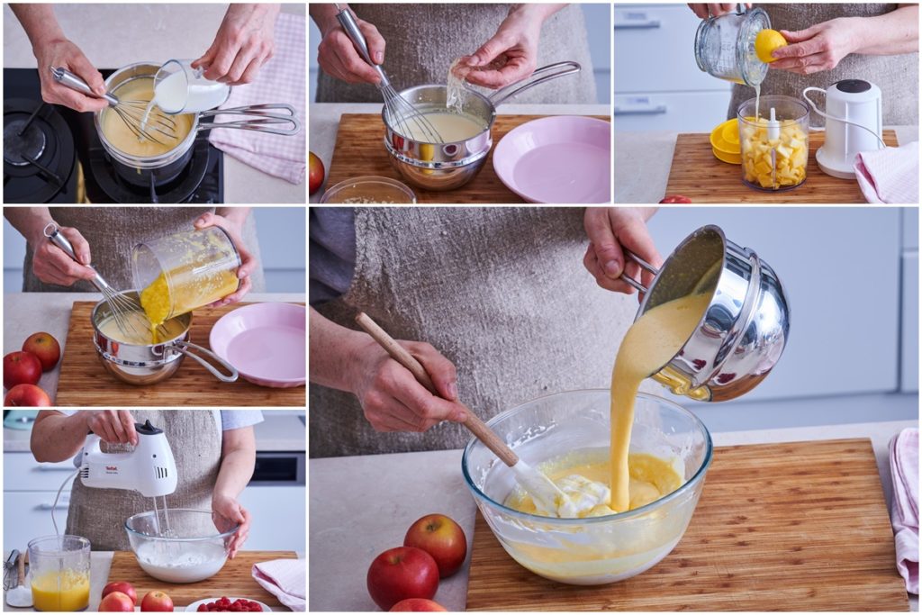 Colaj de poze cu pașii de preparare cremă de mango cu vanilie