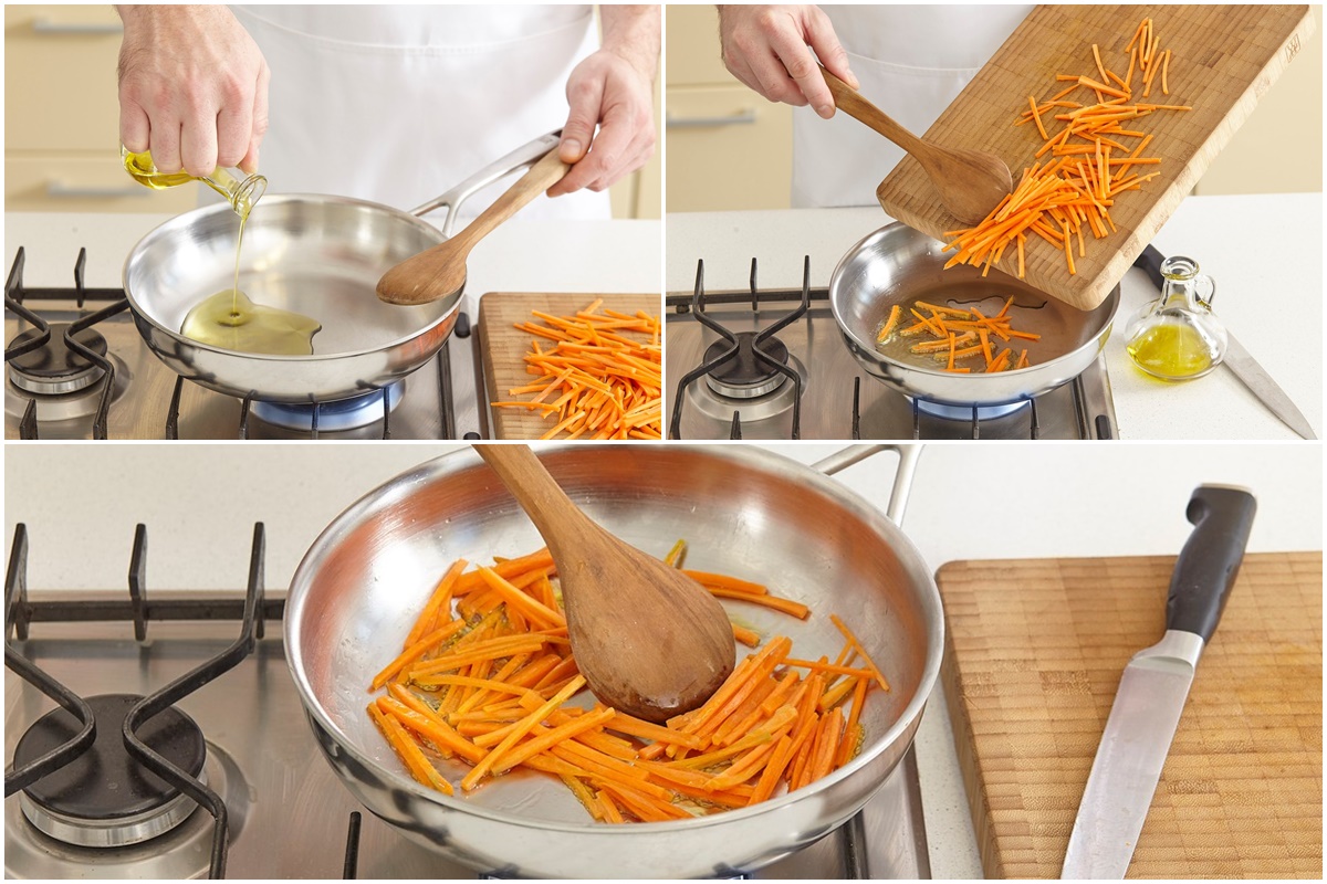 Pasul de caramelizare a morcovilor pentru supă