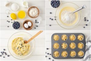 Colaj de poze cu pașii de preparare a muffinsilor