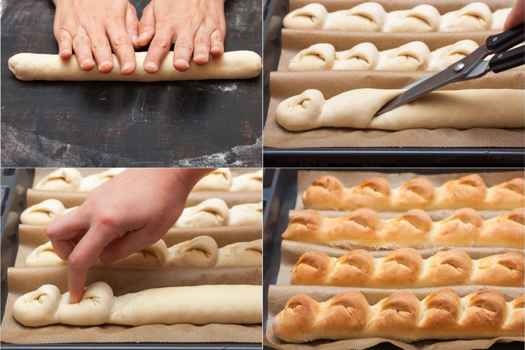Pasul de modelare și coacere a baghetelor de pâine
