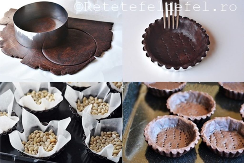 Colaj de poze cu pașii de formare și coacere cruste de mini tarte