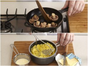 Ciuperci la tigaie și piure de cartofi