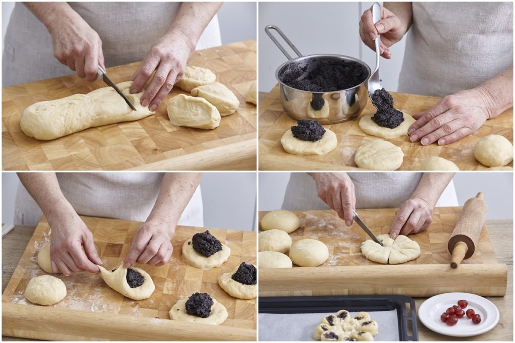 Colaj de poze cu pașii de formare a prăjiturelelor cu mac