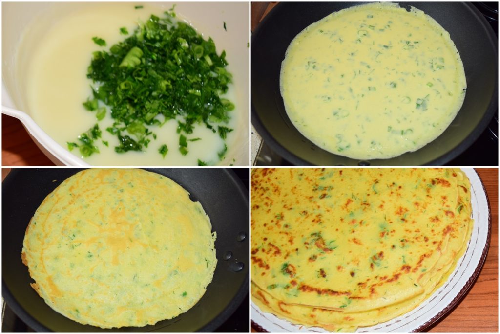 Colaj de poze cu pașii de preparare ai clătitelor