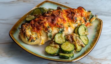 Pui Hasselback pe un platou cu salată de castraveți