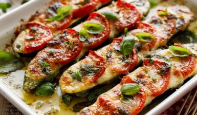 Dovlecei umpluți cu salată caprese, la cuptor