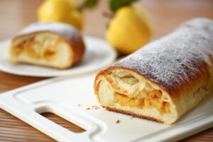 Ștrudel cu gutui și aluat pufos, de post, porționat