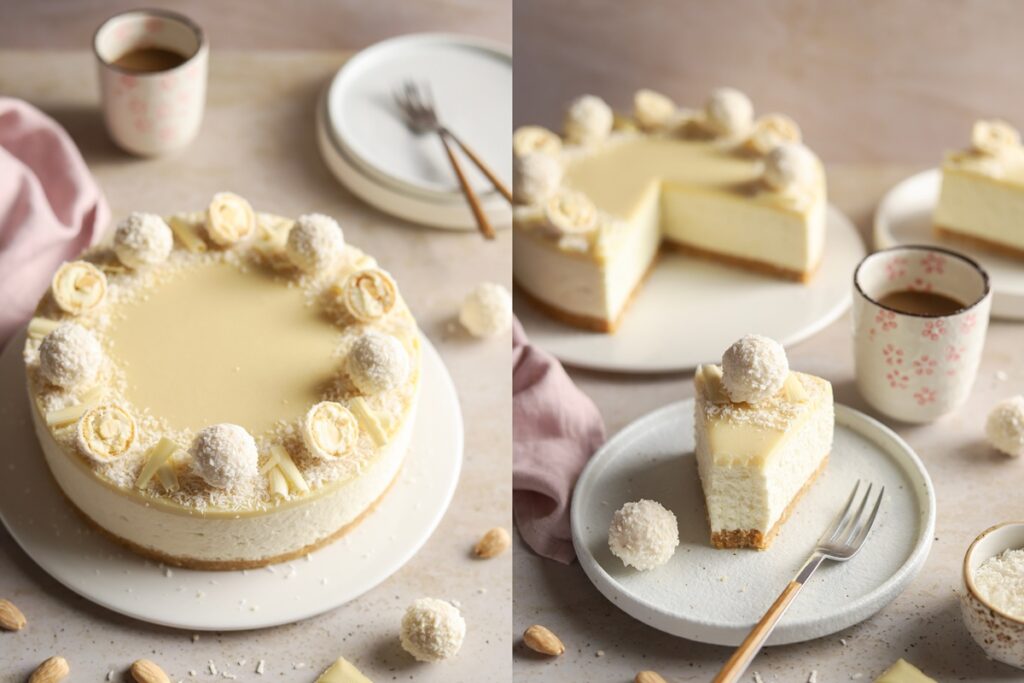 Colaj de poze cu cheesecake Raffaello