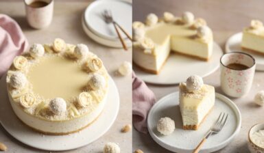 Colaj de poze cu cheesecake Raffaello