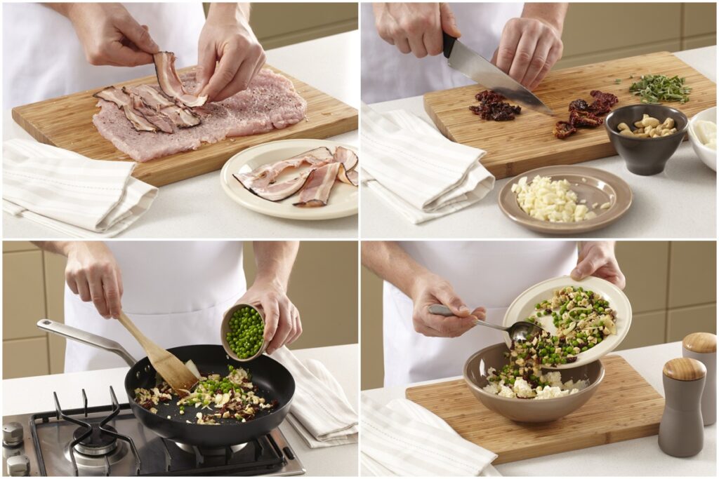 Colaj de poze cu pașii de pregătire a ingredientelor pentru ruladă