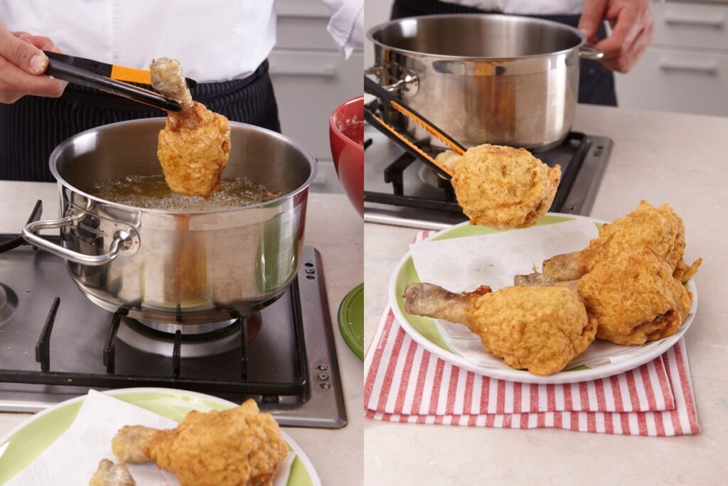 Colaj de poze cu prepararea pulpelor de pui crispy