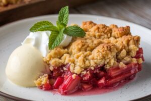 Crumble cu rubarbă și înghețată