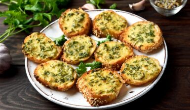 Felii de pâine crocante cu unt aromat, usturoi și verdeață