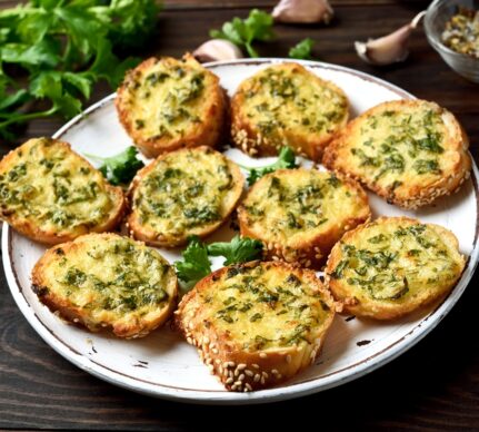 Felii de pâine crocante cu unt aromat, usturoi și verdeață