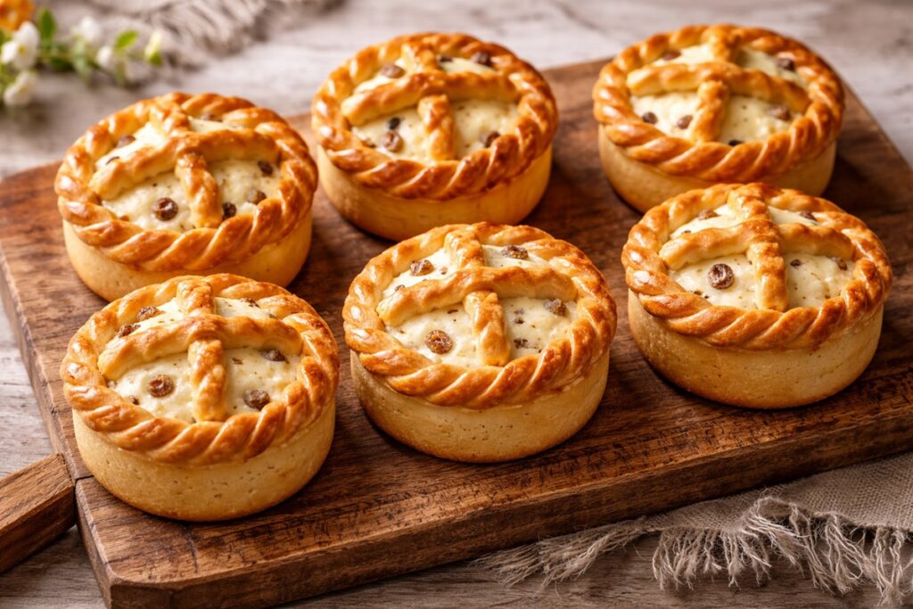 Șase mini păscuțe cu brânză și stafide