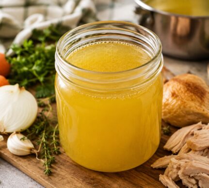 Supă concentrată de pui în borcan, alături de ingrediente folosite