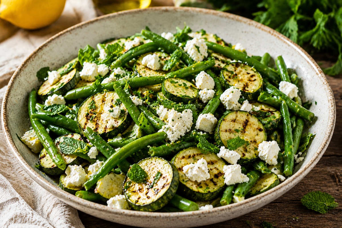 Salată cu pepene galben, castraveți și brânză feta