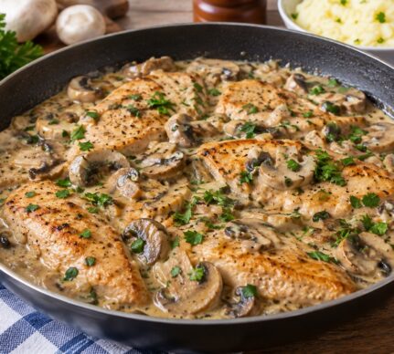 Piept de pui cu sos cremos de ciuperci