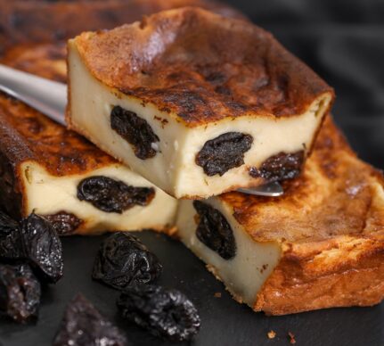 Far Breton porționată în tavă și pe spatulă