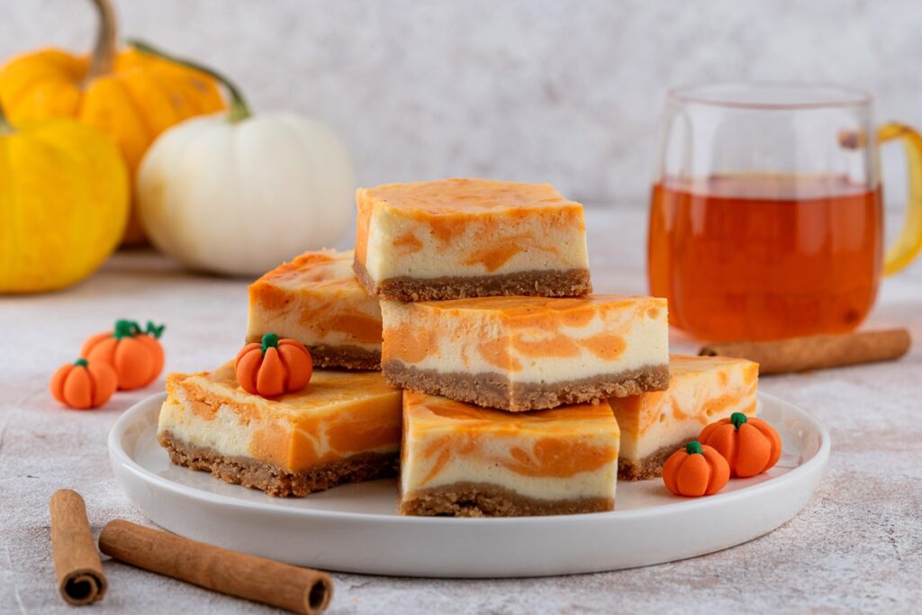 Porții de cheesecake marmorat cu dovleac la tavă